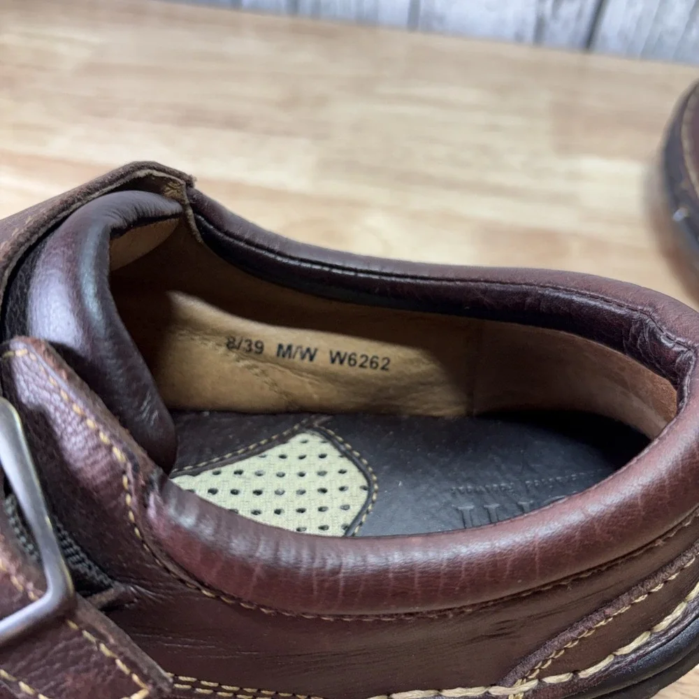 Born Mens Brown Leather Monk Strap Loafers Slip On Shoes M/W 8  W6262